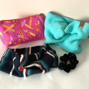 1 Clinique Makeup Cosmetic Travel Bag Women's Headband 1 Handmade Scrunchie